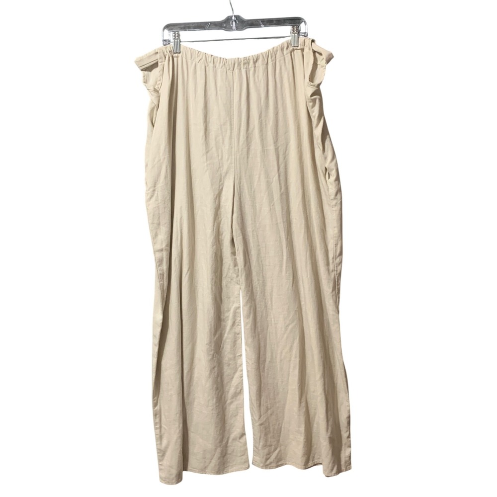 Final Touch Womens Wide Leg Wrap Tie Pants Beige Cream High Rise Made in USA Med